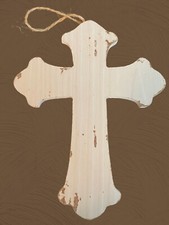 Whitewash Wooden Farmhouse Cross Ornament Christmas Holiday Decoration Cut Out