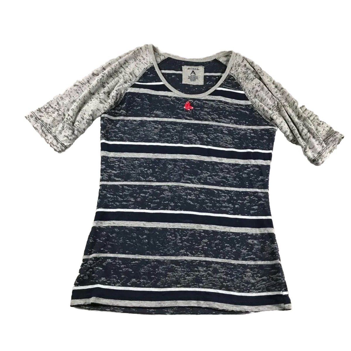 Red Sox Boston Shirt Womens Medium Blue Striped Stretch Raglan
