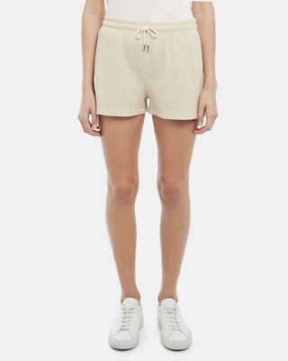 NEW! $180 THEORY WOMENS CLEAN PULL ON COTTON LINEN KNIT SHORTS SZ L