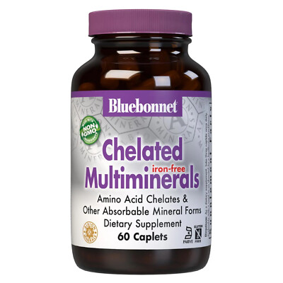 Bluebonnet Chelated Multiminerals (Iron-Free) 60 Caplets, Bone Health
