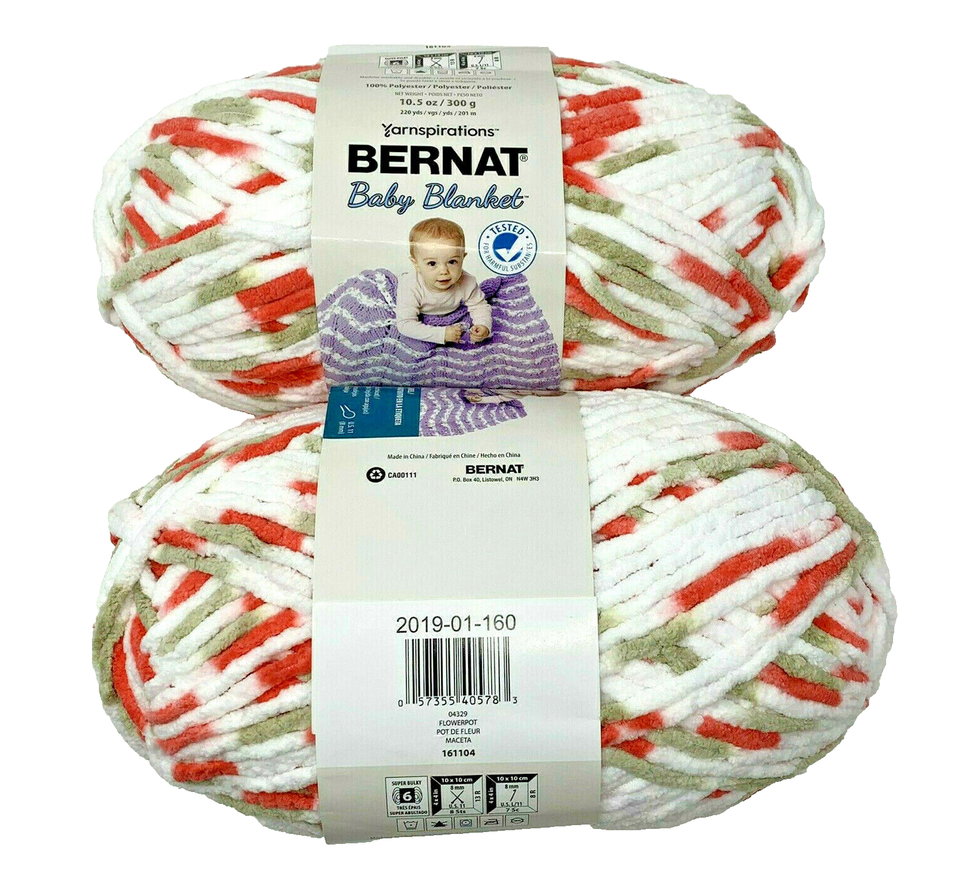 2 Packs Bernat Baby Blanket Yarn FLOWERPOT 220 yds Yarnspirations 04329