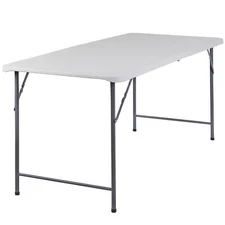 Plastic Folding Table-6ft Fold in Half Picnic Table with Carrying Handle White