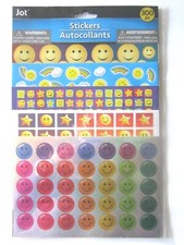 Smiley Emoji Fun Faces Various Colors Shapes Foil Rainbow 1" Stickers 300 New
