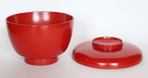Japanese Vintage Covered Bowl Wajima Lacquer Ware Wood Red - Picture 5 of 12