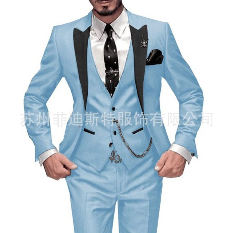 Nuevo Traje de tres piezas para hombre traje negro solapa color bloqueado traje de banquete traje de novio Foto 3 de 4