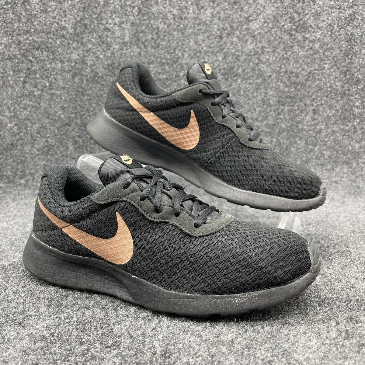 Nike Tanjun Womens Black Rose Gold Running Sneakers Low Top |