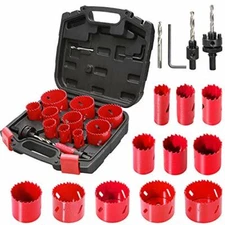 HYCHIKA 17PCS Hole Saw HSS Steel Drill Bit Set Cutter Tool For Metal Wood Tile