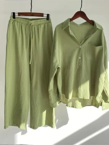 Womens Plus Size Cotton Linen Button Tops+Pants Ladies Casual Loungewear Outfits - Picture 17 of 34
