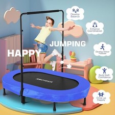 56" Double Mini Trampoline for Kid Mini Rebounder with 5-Level Adjustable Handle