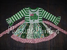 NEW Boutique St Patrick's Day Shamrock Girls Long Sleeve Panel Twirl Dress