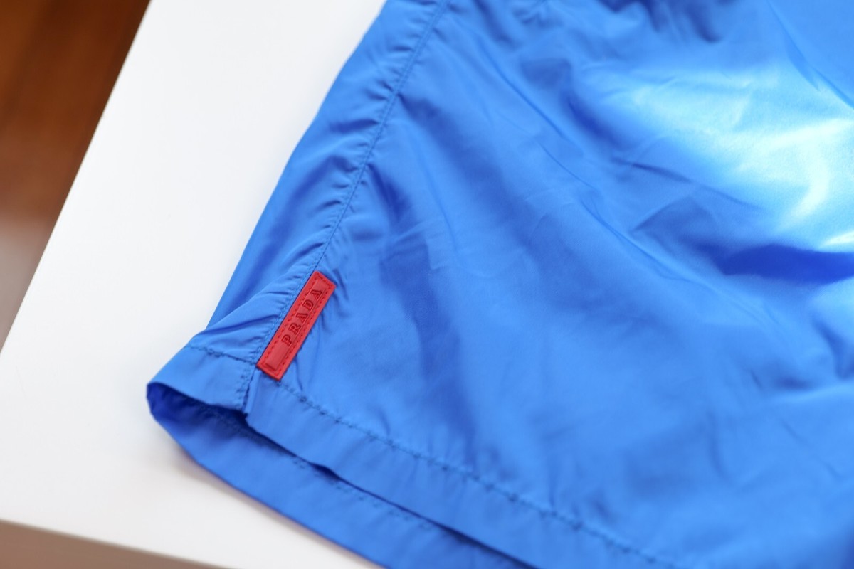 Prada Blue Logo Swimwear Bathing Nylon Beach Shorts (Size: S