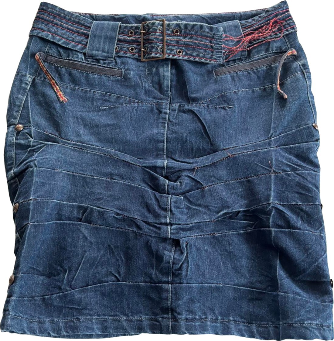 Jupe En Jean Bleu Marithé Et François Girbaud Déstructurée Avec Ceinture - Taille 40