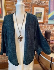 AnyBody Pine Green Chenille Cropped Cardigan Shrug Sweater New