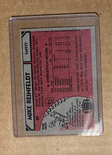 1981 Topps Mike Reinfeldt #491 handsignierte Karte Houston Oilers - Bild 2 von 2