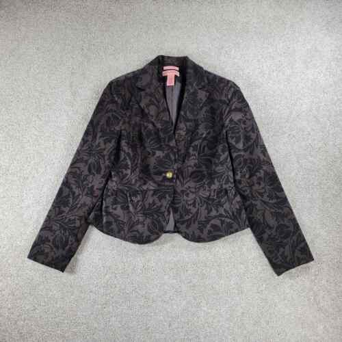 Bandolino Womens Blazer Jacket 8 Black Brown Floral Stretch Texture Peplum Crop - Afbeelding 1 van 12