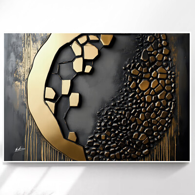 Abstrakte Leinwandbilder 3D in Schwarz Gold Optik Wandbilder XXL Wohnzimmer 6859