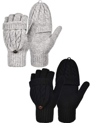 2 Pairs Fingerless Gloves with Mitten Cover for Women Convertible Mittens for...