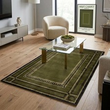 Hand Tufted Wool Rug, Modern Green Checkered Living Room Carpet