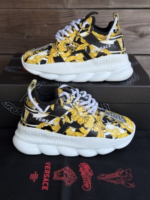 VERSACE Chain Reaction Sole Trainer Sneakers White Gold 5US / EUR 35