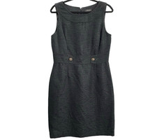 TAHARI Women Textured Zip Back Sleeveless Lined Sheath Dress Sz 10 Black Work