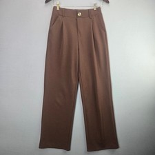 Fashion Nova Trousers Wide Leg High Waist Pleated Size M Brown Elastic Back 2517