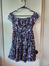Lulus Small Floral Chiffon A-Line Dress Off Shoulder Ruffle Short Sleeve