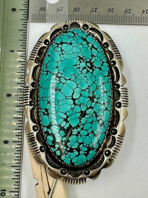 Vintage LARGE Turquoise and Sterling BOLO - Signed