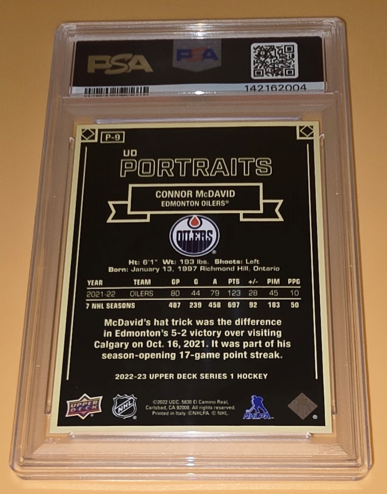 Connor McDavid PSA 10 Low Pop UD Portraits Insert 2022-23 Upper Deck Series 1 view 10