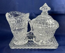 Vintage Lausitzer Crystal Creamer, Sugar w/Lid & Tray Set- Made in West Germany