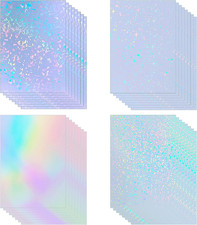 32 Sheets Holographic Sticker Paper Clear Vinyl Self Adhesive Waterproof Rainbow