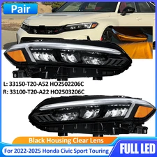 Black LED Headlights For 2022 2023-2025 Honda Civic Sport Touring Left + Right