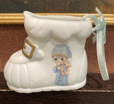 Vintage 2001 Precious Moments Ceramic Baby Shoe Ornament Baby  s First Christmas