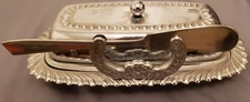 Vintage Chrome Irvinware Butter Dish with Lid, Butter knife and Glass Dish