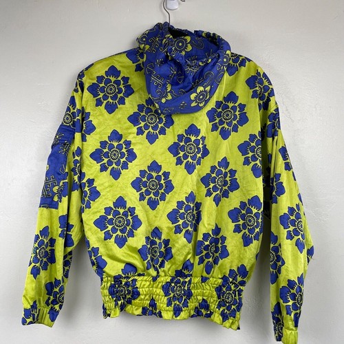 Nils Neon Floral Jacket Padded Shoulders Neon Blue Green Size 6 Retro Vintage - Picture 5 of 10