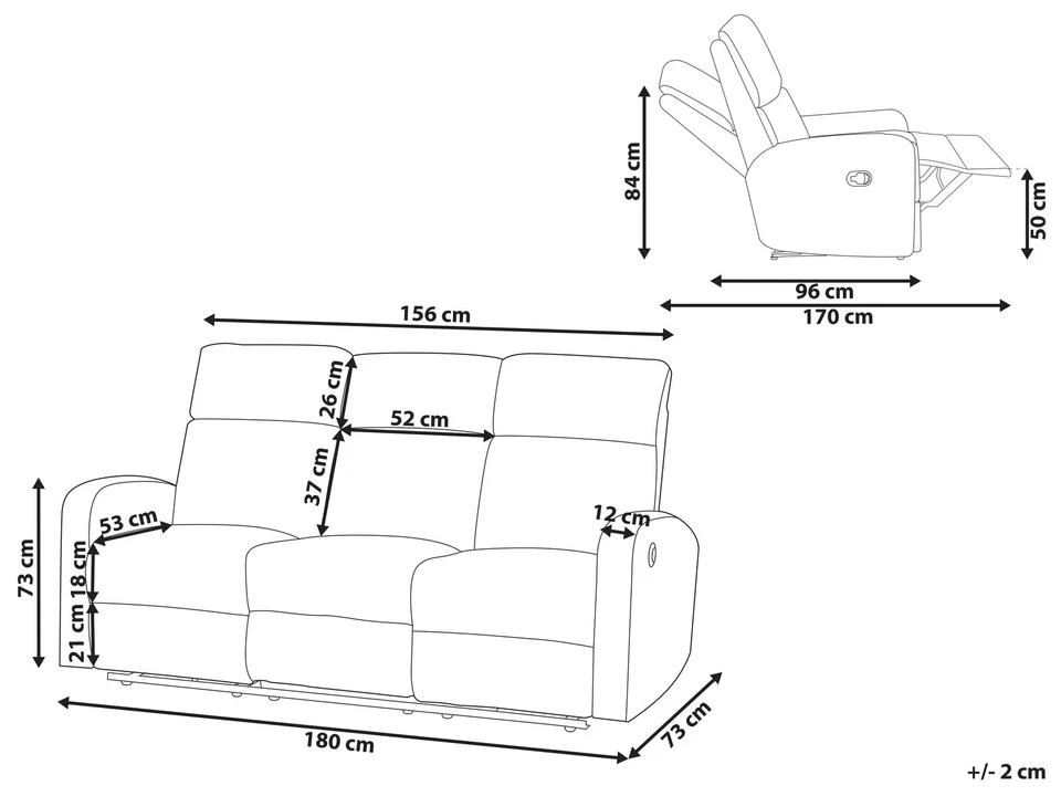 Manuell verstellbares 3-Sitzer Sofa Samt weiß creme Relaxfunktion modern Verdal - Bild 3 von 4