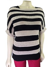 NWT Ann Taylor LOFT Beige  Black striped short sleeve Sweater Top Size S