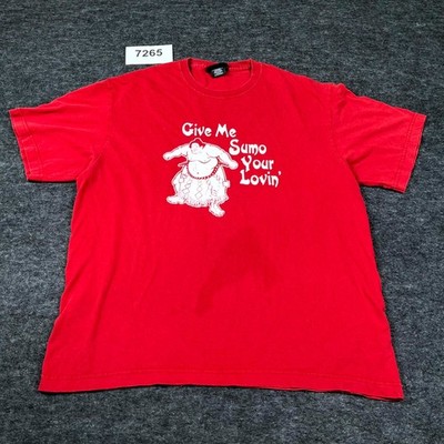 No Boundaries T Shirt Mens Large Red Cotton Crew Neck Sumo Wrestling Graphic