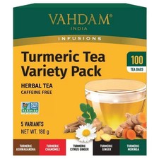 Vahdam India Turmeric Tea 100 Bags Variety Pack 5 Blends 0.09 per strip