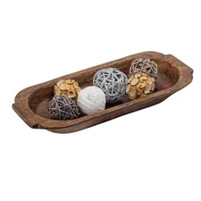 16'' Large Wooden Dough Bowl for Decor, Huge Decorative Centerpiece Oval Rust...