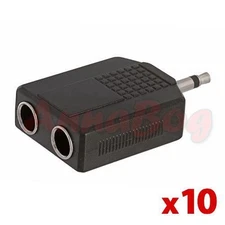 10Pcs 3.5mm Plug to 2-Way 6.35mm Jack Mono Audio Adapter Headphone Y Splitter
