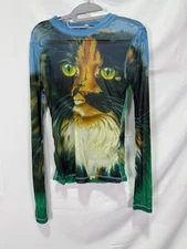 JW Anderson Multicolored Cat Graphic Mesh Top Size M Fabric Distortion Mesh tear