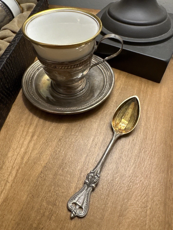 Antiguo Juego Demitasse Toalla Esterlina Mauser 6 Tazas 7 Insertos Estuche Completo Foto 2 de 4