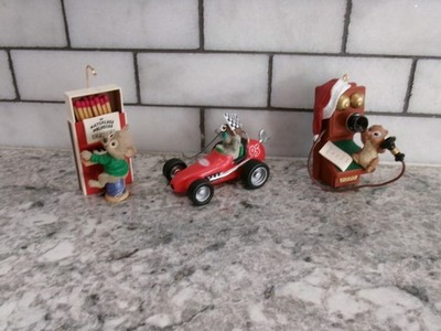 Hallmark Keepsake Christmas Ornaments, VTG, Set Of 3, Chipmunk/Mouse, - No Boxes
