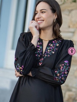 Seraphine Summer Dress Embroidery Black Woven Nursing Size 14 BNWT