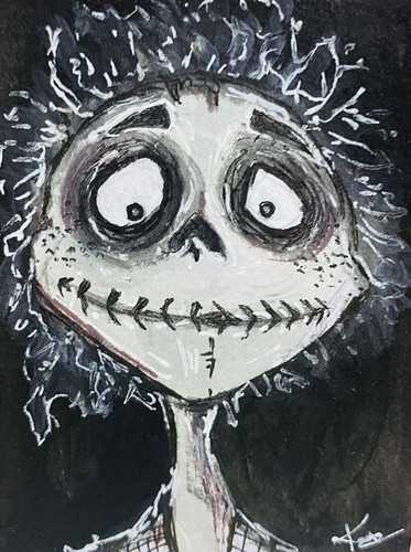ACEO Secret Scary Monster in Dark Room Horror Abstract painting Acrylic Art NEW