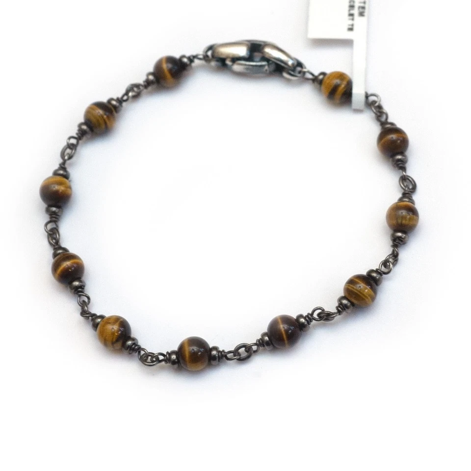 Nuevo brazalete de cuentas espirituales de plata esterlina ojo de tigre de 6 mm para hombre David Yurman M Foto 2 de 4