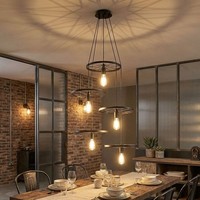 HäNgeleuchte Pendellampe Wohnzimmerleuchte Schwarz RäDer 5 Flammig E27 H 150 Cm