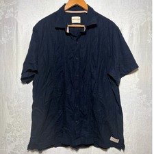 Scotch  Soda Button Up XL Navy Blue Linen Blend Pleated Pin Tuck Preppy