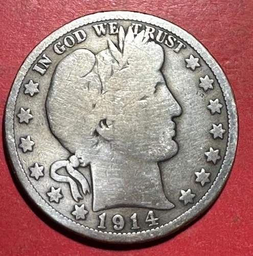 1914 US Barber SILVER Half Dollar "Philadelphia" Mint! KEY DATE! Only 124K!