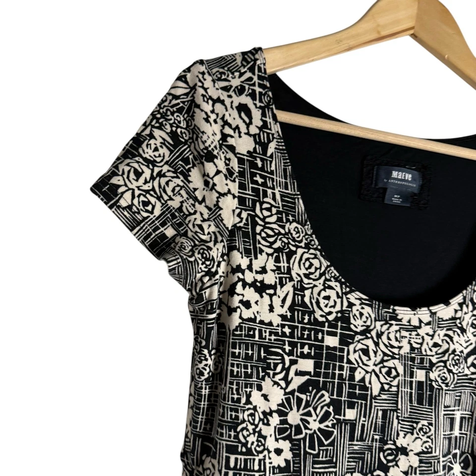 Maeve Catalina Black White Floral Short Sleeve Midi Dress Medium Petite - Image 4 of 4